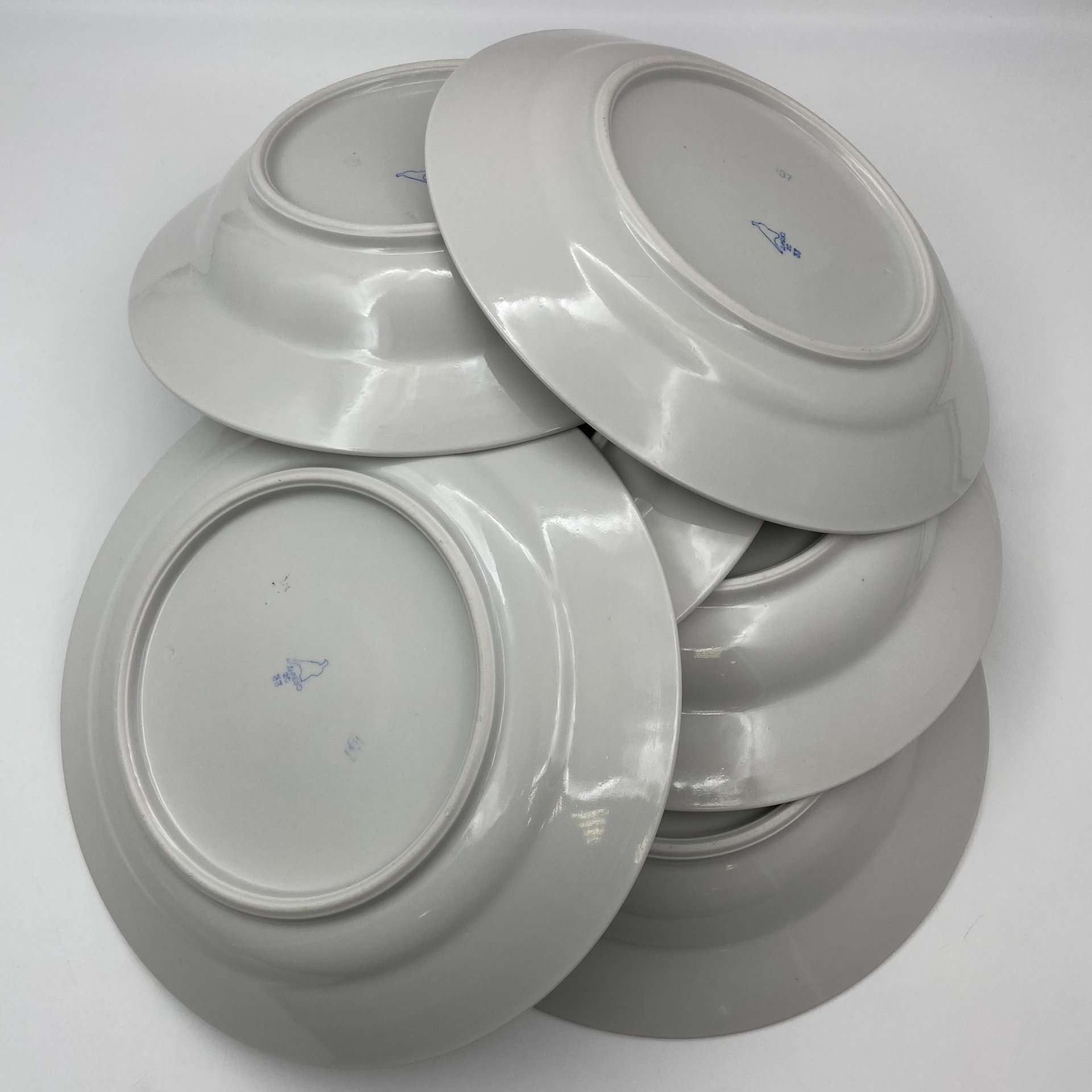 Набор тарелок на 3 персоны (3 обеденные и 3 суповые) с цветочным декором, фарфор, деколь, Дулевский фарфоровый завод (Дулёво), СССР, 1968-1991 гг.