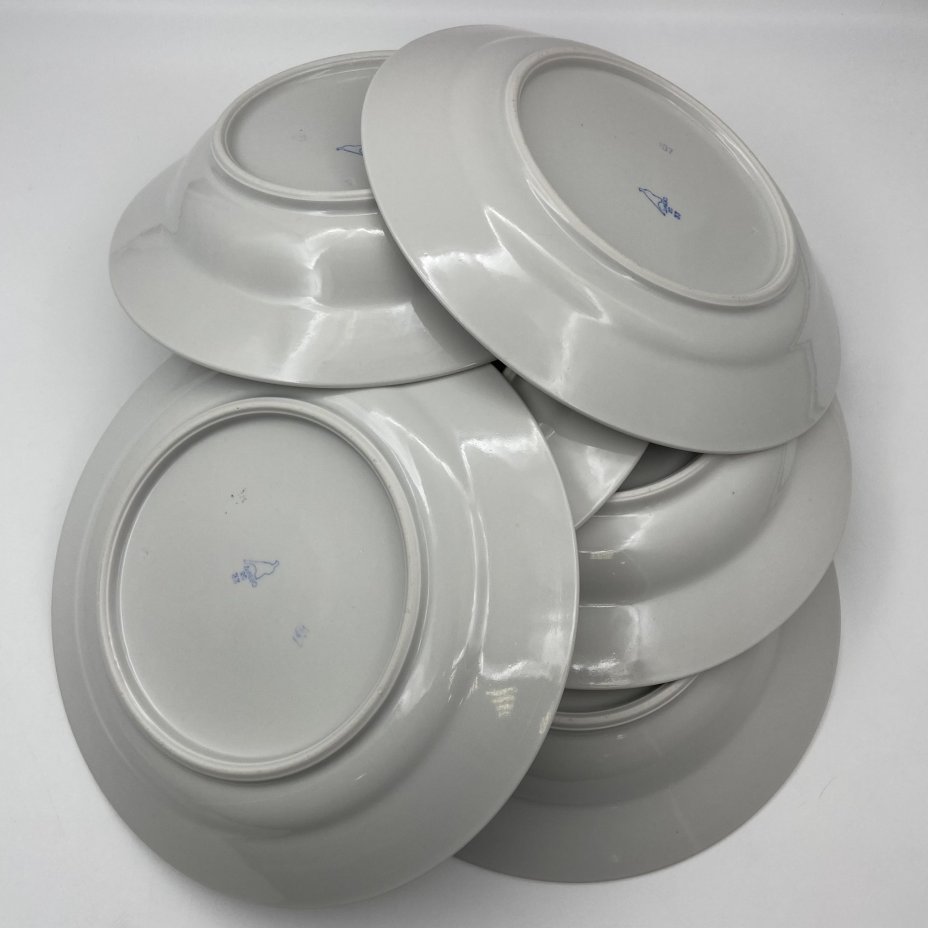 Набор тарелок на 3 персоны (3 обеденные и 3 суповые) с цветочным декором, фарфор, деколь, Дулевский фарфоровый завод (Дулёво), СССР, 1968-1991 гг.