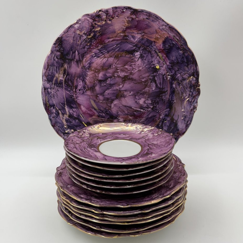 Сервиз чайный в сиреневых оттенках на 6 персон (22 предмета), фарфор, люстр, золочение, Walbrzych, Польша, 1952-1992 гг.