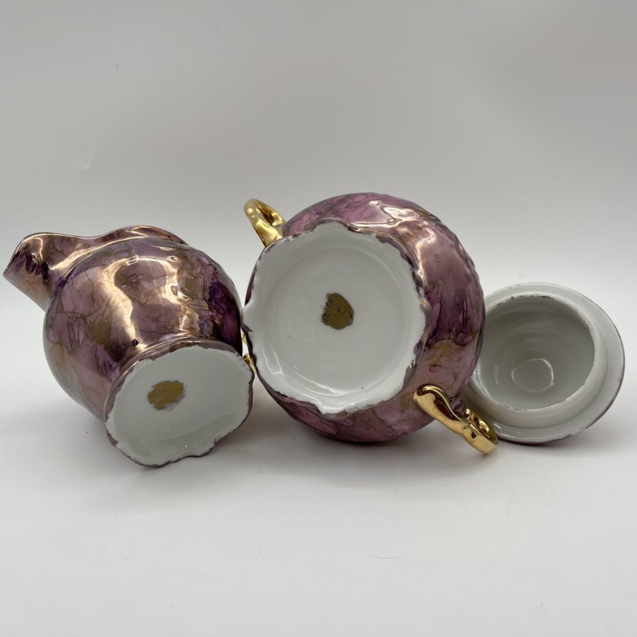 Сервиз чайный в сиреневых оттенках на 6 персон (22 предмета), фарфор, люстр, золочение, Walbrzych, Польша, 1952-1992 гг.