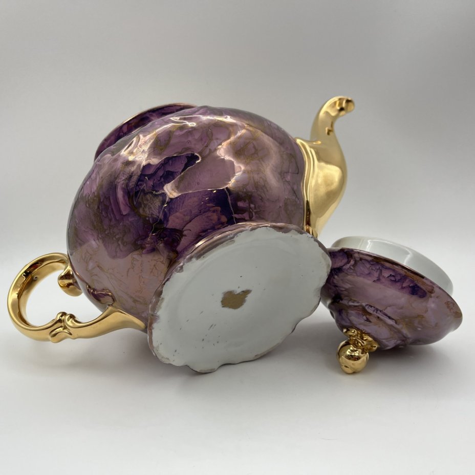 Сервиз чайный в сиреневых оттенках на 6 персон (22 предмета), фарфор, люстр, золочение, Walbrzych, Польша, 1952-1992 гг.