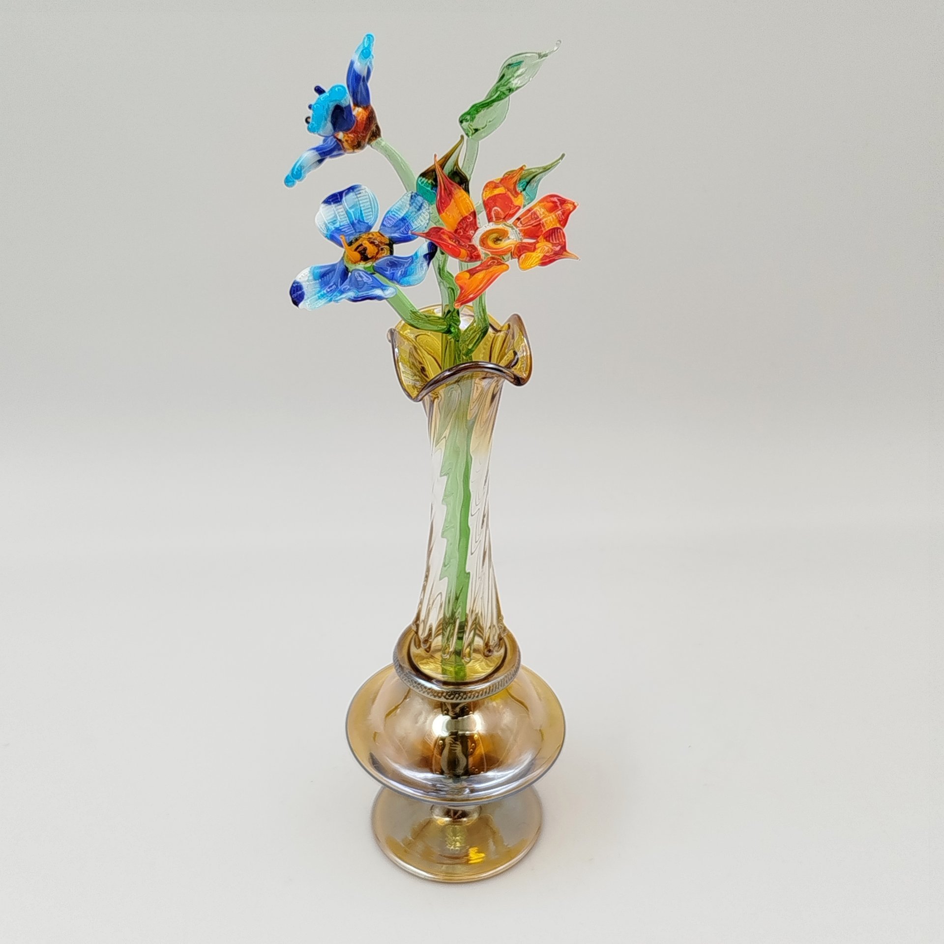 Ваза декоративная с букетом цветов (миниатюра), стекло, люстр, гутная техника, Европа, 1980-1990 гг.