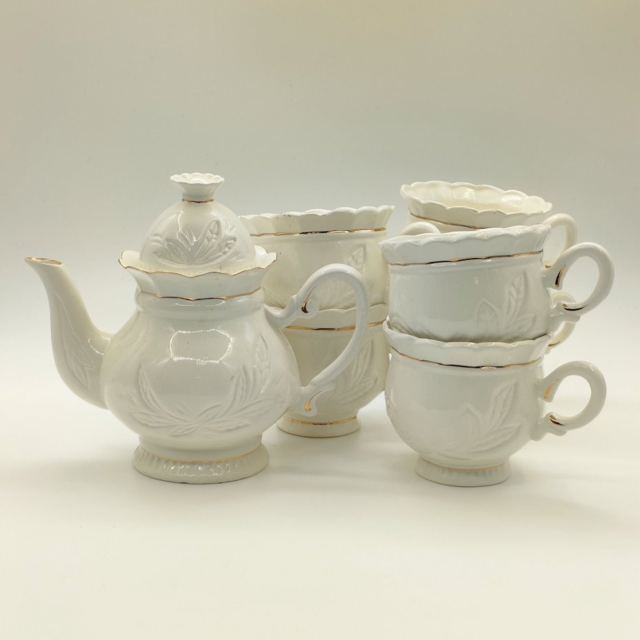 Набор из чайника и 6-ти чашек "Павлин", Neofitou Keramik 24k Gold