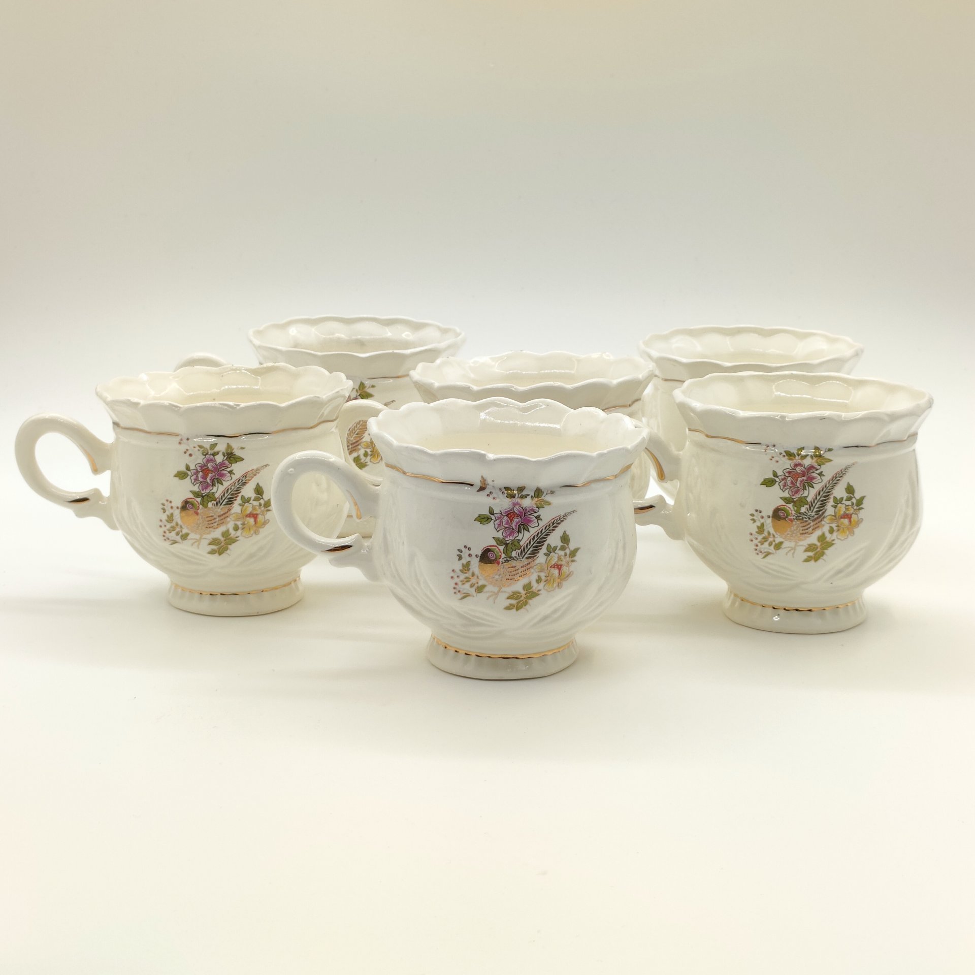 Набор из чайника и 6-ти чашек "Павлин", Neofitou Keramik 24k Gold, керамика, деколь, золочение, Греция, 1980-2000 гг.