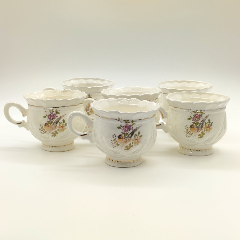 Набор из чайника и 6-ти чашек "Павлин", Neofitou Keramik 24k Gold