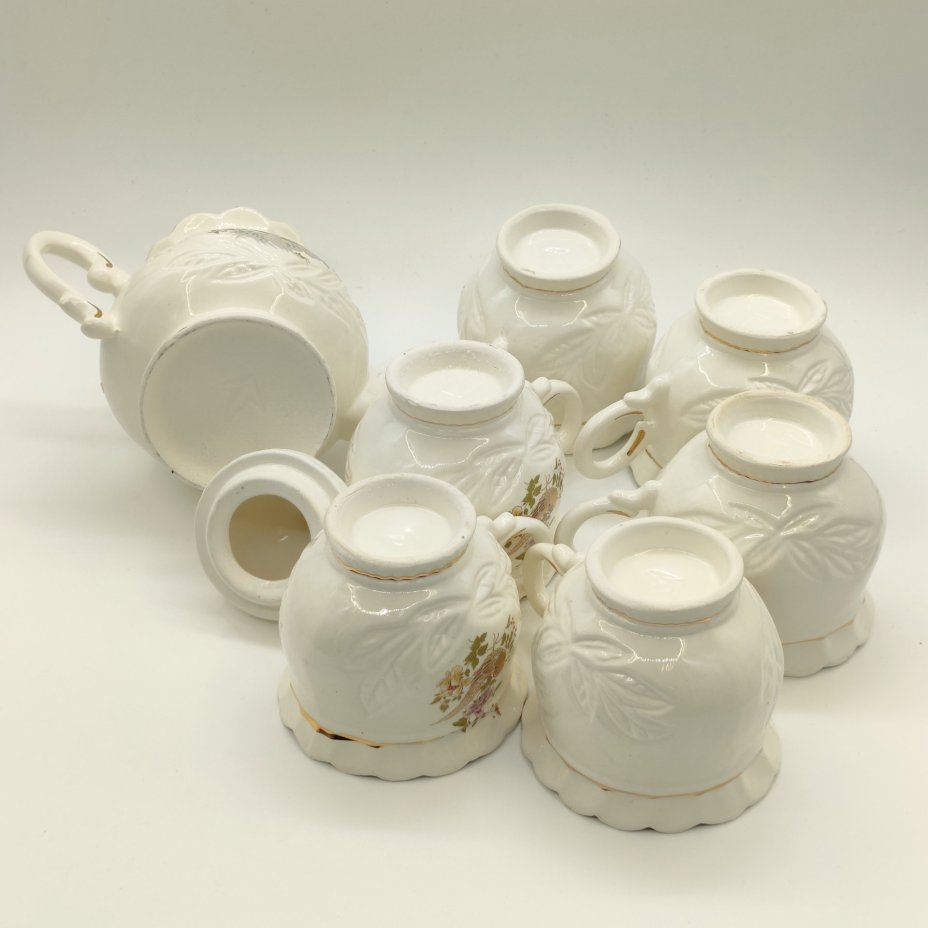 Набор из чайника и 6-ти чашек "Павлин", Neofitou Keramik 24k Gold