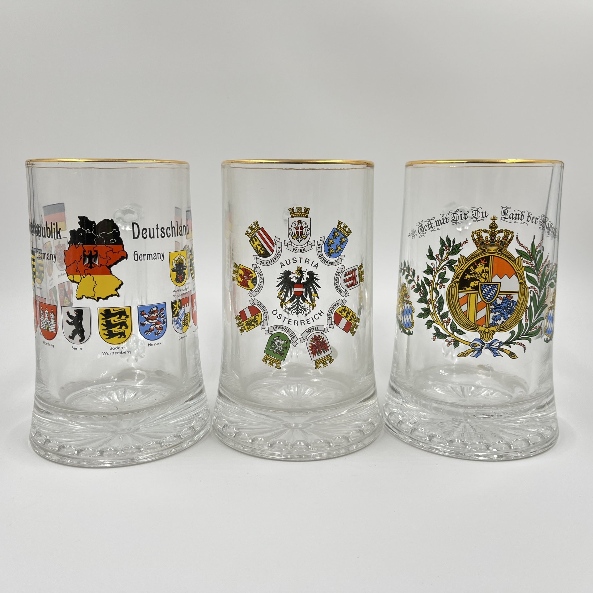 Набор из 3-х пивных кружек, стекло, деколь, золочение, Германия, 2010-2020 гг.