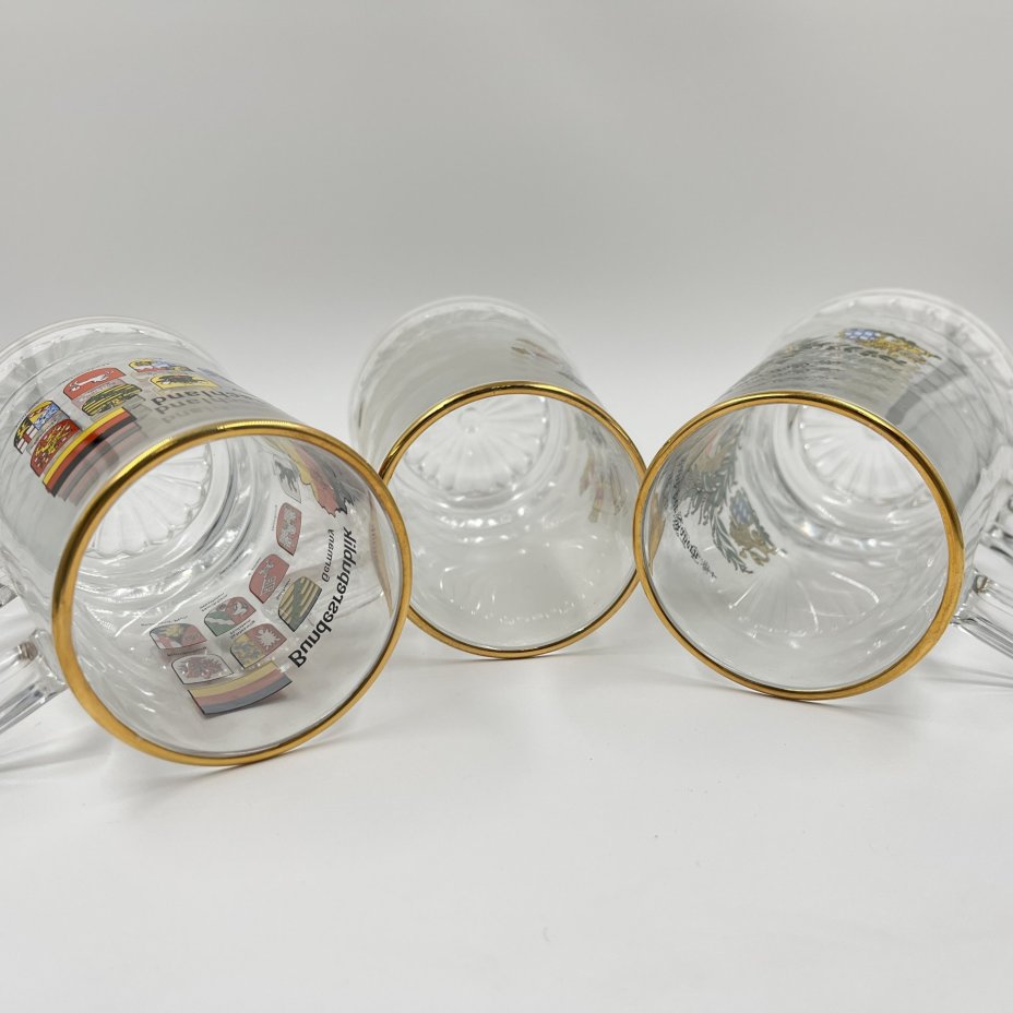 Набор из 3-х пивных кружек, стекло, деколь, золочение, Германия, 2010-2020 гг.
