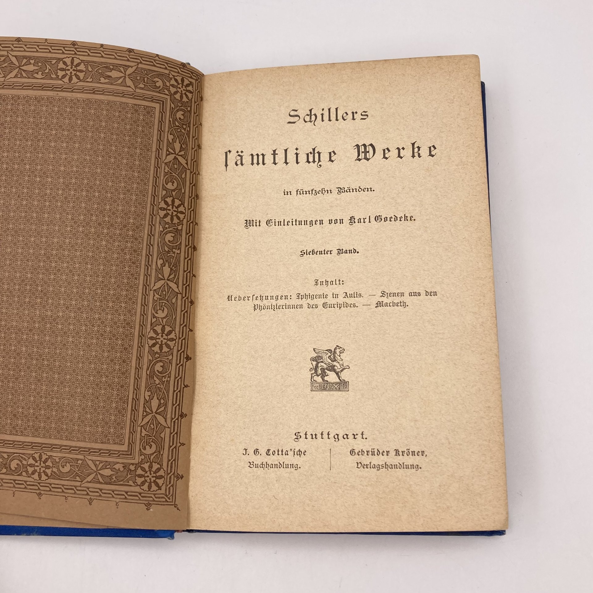 Schiller «Sämtliche Werke. Siebenter band» из серии «Cotta'sche Bibliothek der Weltliteratur», Stuttgart, Cotta, Gebrüder Kröner