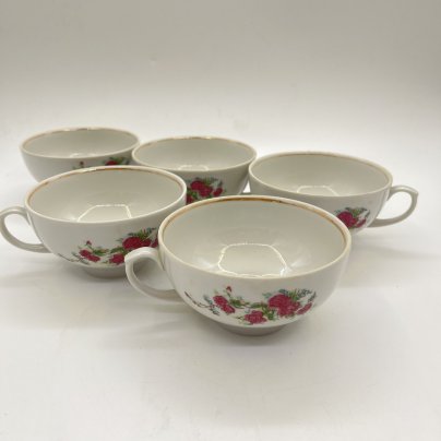 Набор из 5  чашек с цветочным декором, фарфор, деколь, Дулевский фарфоровый завод (Дулёво), Россия, 2004 г.
