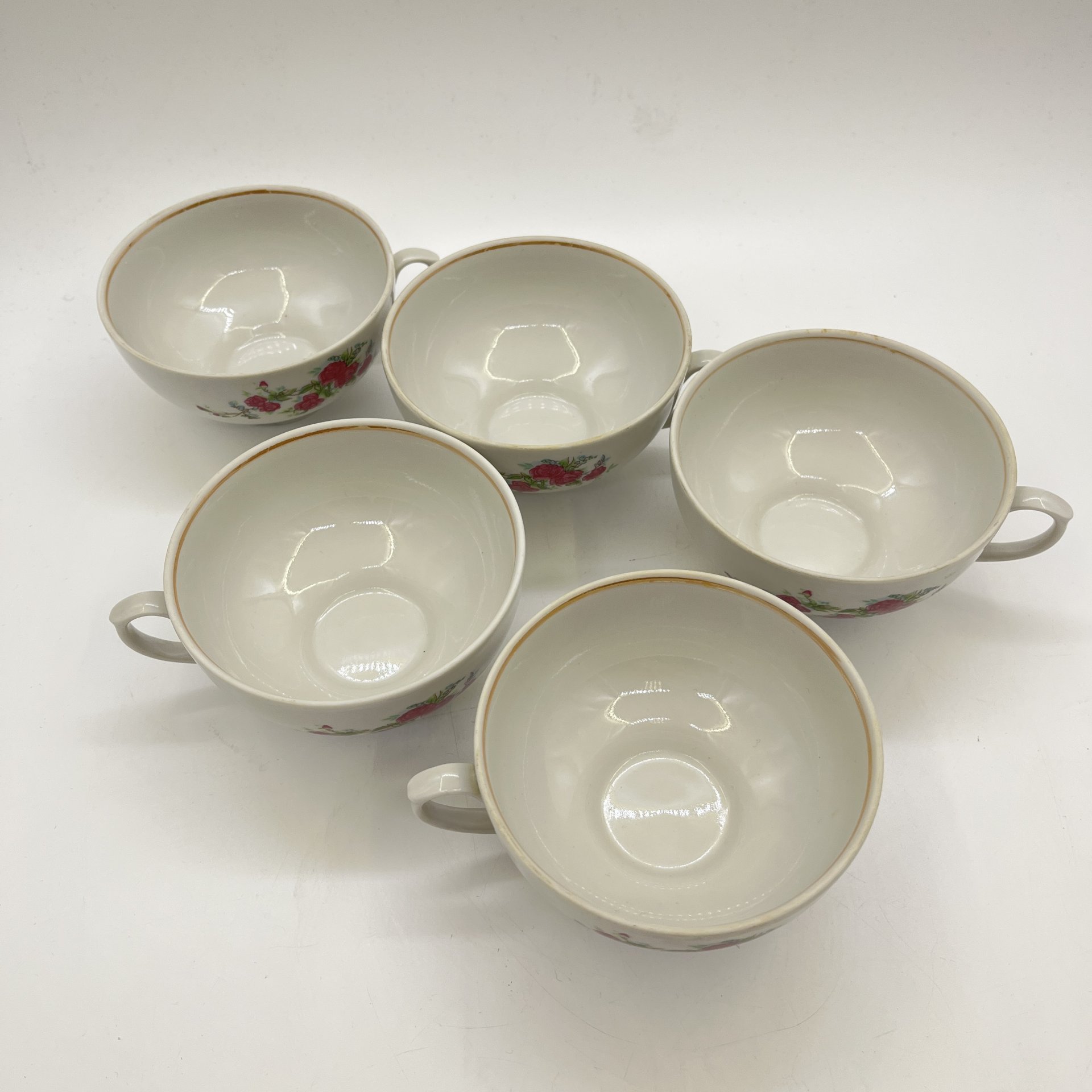 Набор из 5  чашек с цветочным декором, фарфор, деколь, Дулевский фарфоровый завод (Дулёво), Россия, 2004 г.