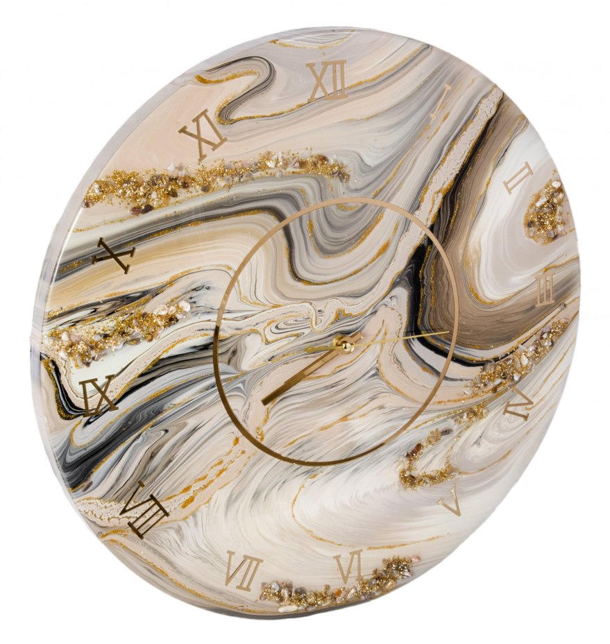 Часы настенные "Латте", авторская ручная работа в технике Resin Art, Глянцевое 3D покрытие, натуральный камень, Россия, 2021 г.