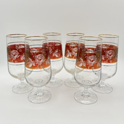 Набор из 6-ти фужеров для шампанского, украшенных цветочным декором, хрусталь, люстр, золочение, Bohemia Crystal (Bohemia Glass), Чехословакия, 1970-1990 гг.