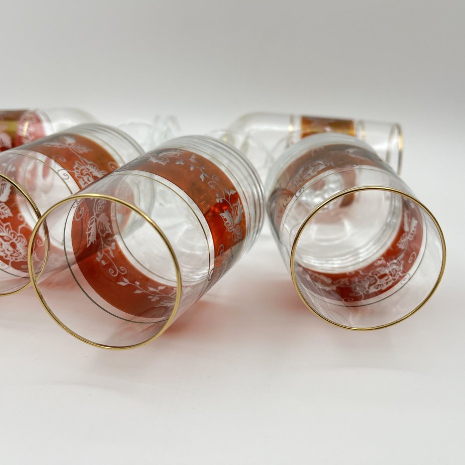 Набор из 6-ти фужеров для шампанского, украшенных цветочным декором, хрусталь, люстр, золочение, Bohemia Crystal (Bohemia Glass), Чехословакия, 1970-1990 гг.