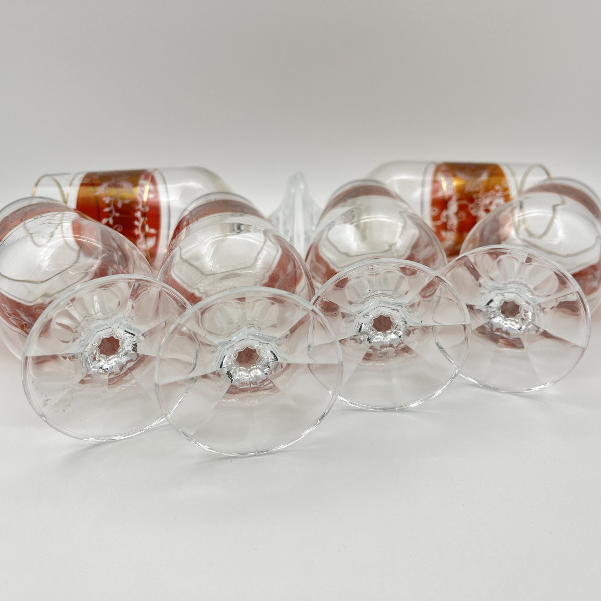 Набор из 6-ти фужеров для шампанского, украшенных цветочным декором, хрусталь, люстр, золочение, Bohemia Crystal (Bohemia Glass), Чехословакия, 1970-1990 гг.