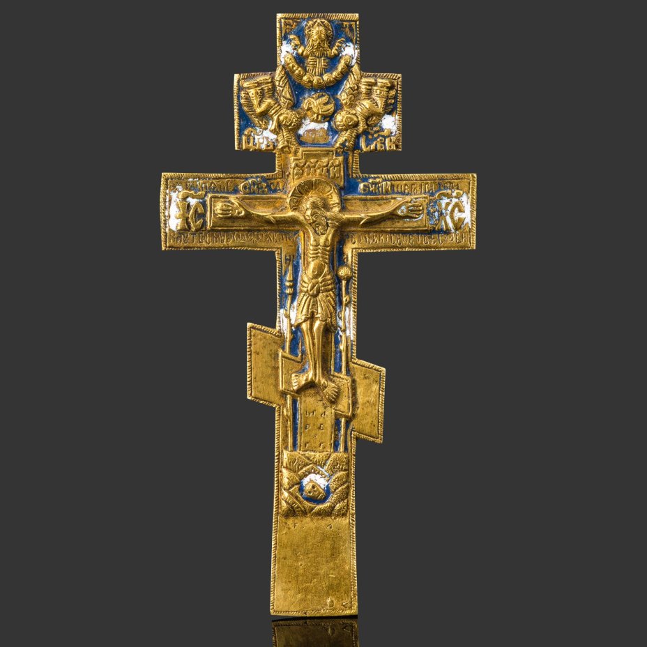 Крест киотный староверов-поповцев "Распятие Христово" с текстом на обороте (Светилен Кресту и Соборник, лист 152), средний