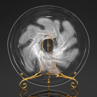 Блюдо (фруктовница) с декором в виде рыб, хрустальная фабрика "Portieux Vallerysthal"