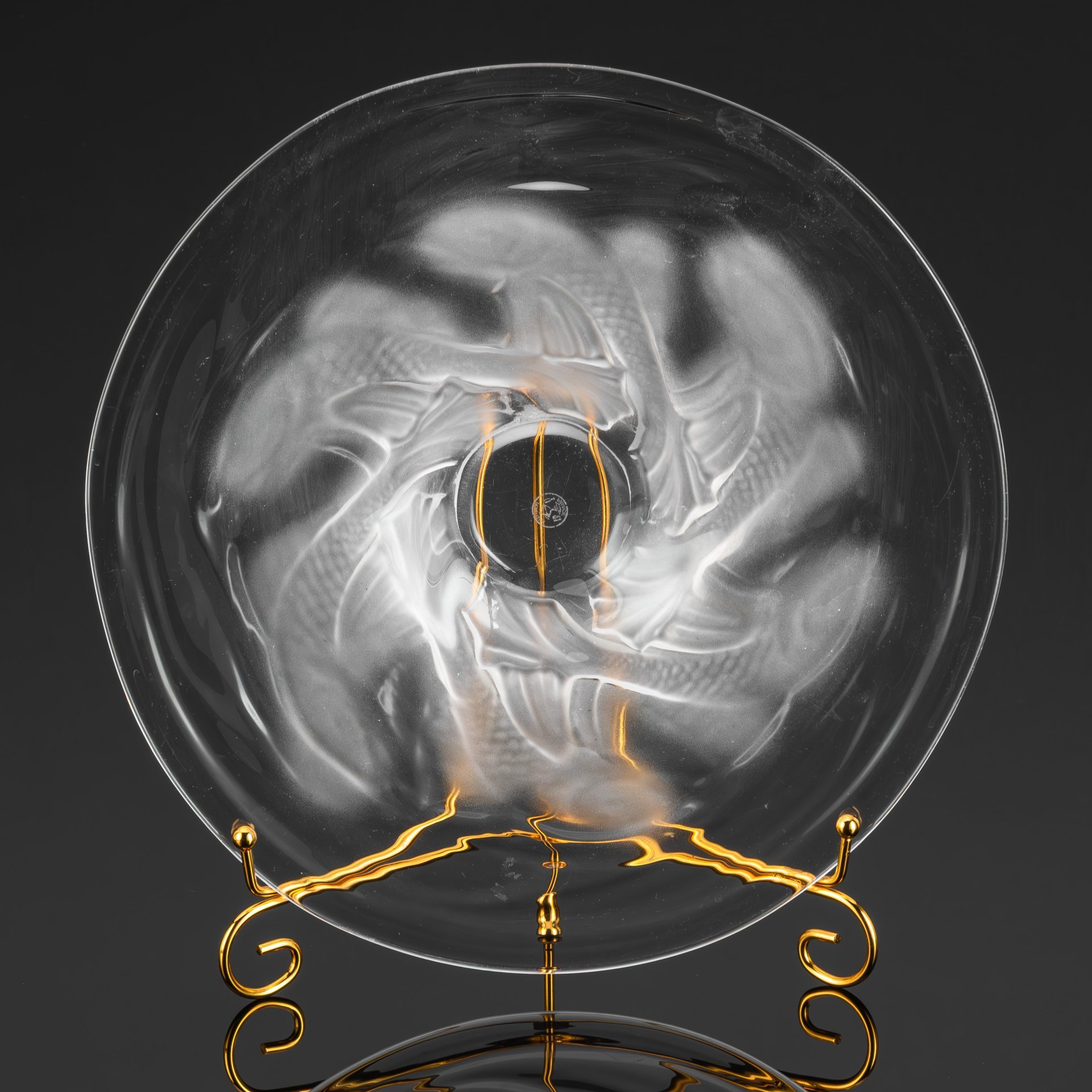 Блюдо (фруктовница) с декором в виде рыб, хрустальная фабрика "Portieux Vallerysthal"