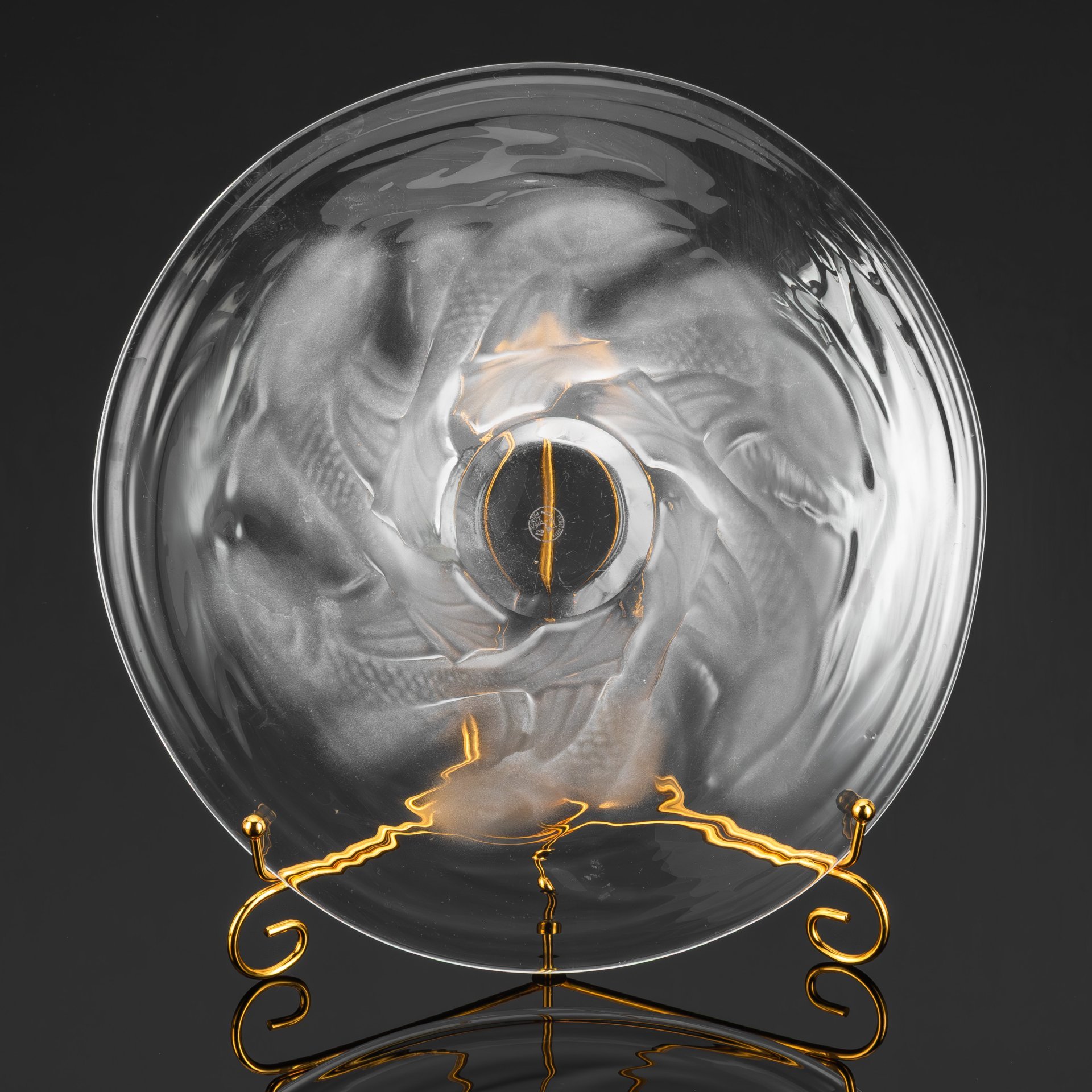 Блюдо (фруктовница) с декором в виде рыб, хрустальная фабрика "Portieux Vallerysthal"