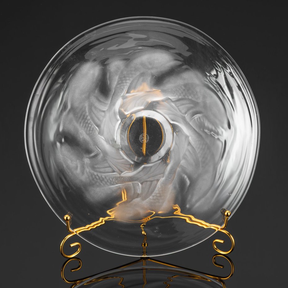 Блюдо (фруктовница) с декором в виде рыб, хрустальная фабрика "Portieux Vallerysthal"