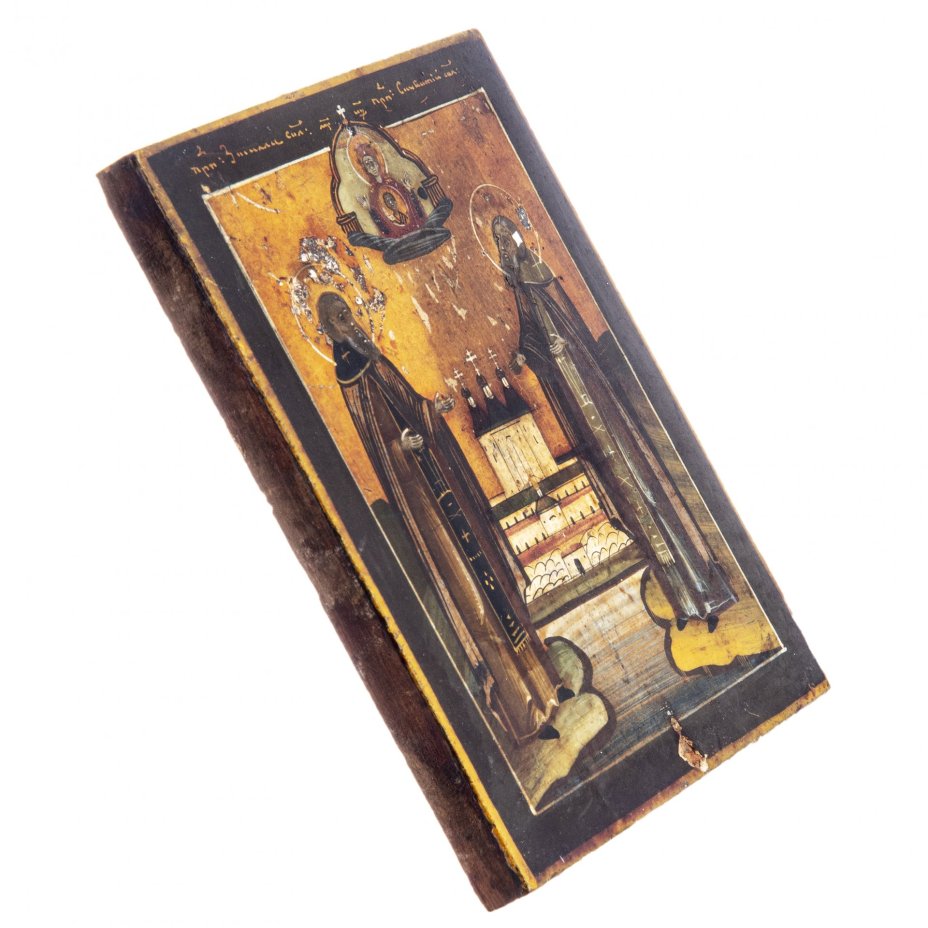 Икона "Зосима и Савватий Соловецкие", дерево, темпера,  Российская Империя, 1850-1890 гг.