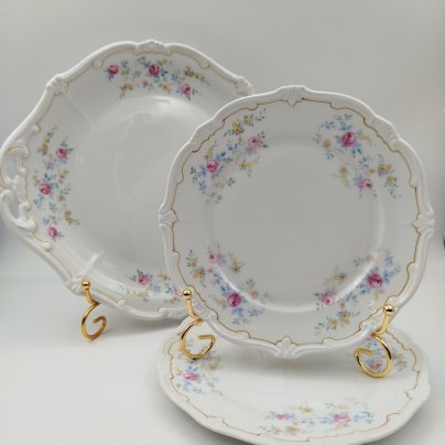 Набор для сервировки стола (Блюдо с ручками и 2 закусочные тарелки), фарфор, деколь, Weimar Porzellan (Веймарский фарфор), Германия, 1924-1948 гг.