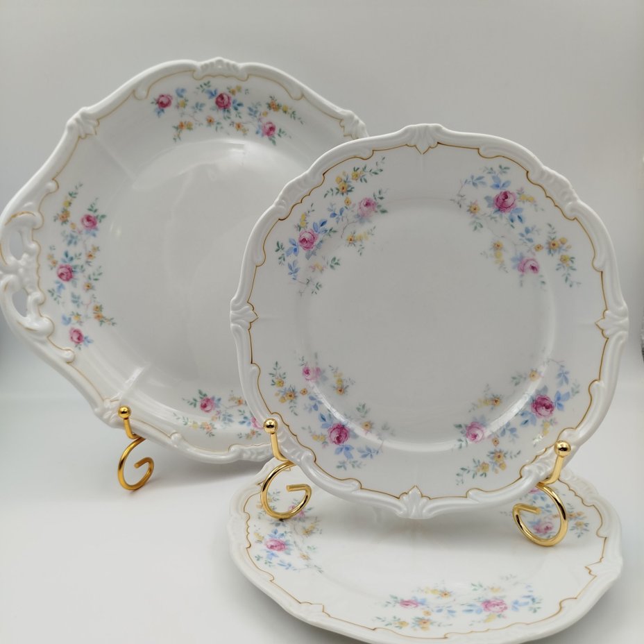 Набор для сервировки стола (Блюдо с ручками и 2 закусочные тарелки), фарфор, деколь, Weimar Porzellan (Веймарский фарфор), Германия, 1924-1948 гг.