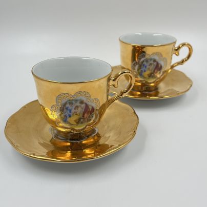 Набор из  2 чайных пар с изображением античных сцен, фарфор, золочение, деколь, крытьё, Moritz Zdekauer (MZ), Чехия, 1990-2000 гг.