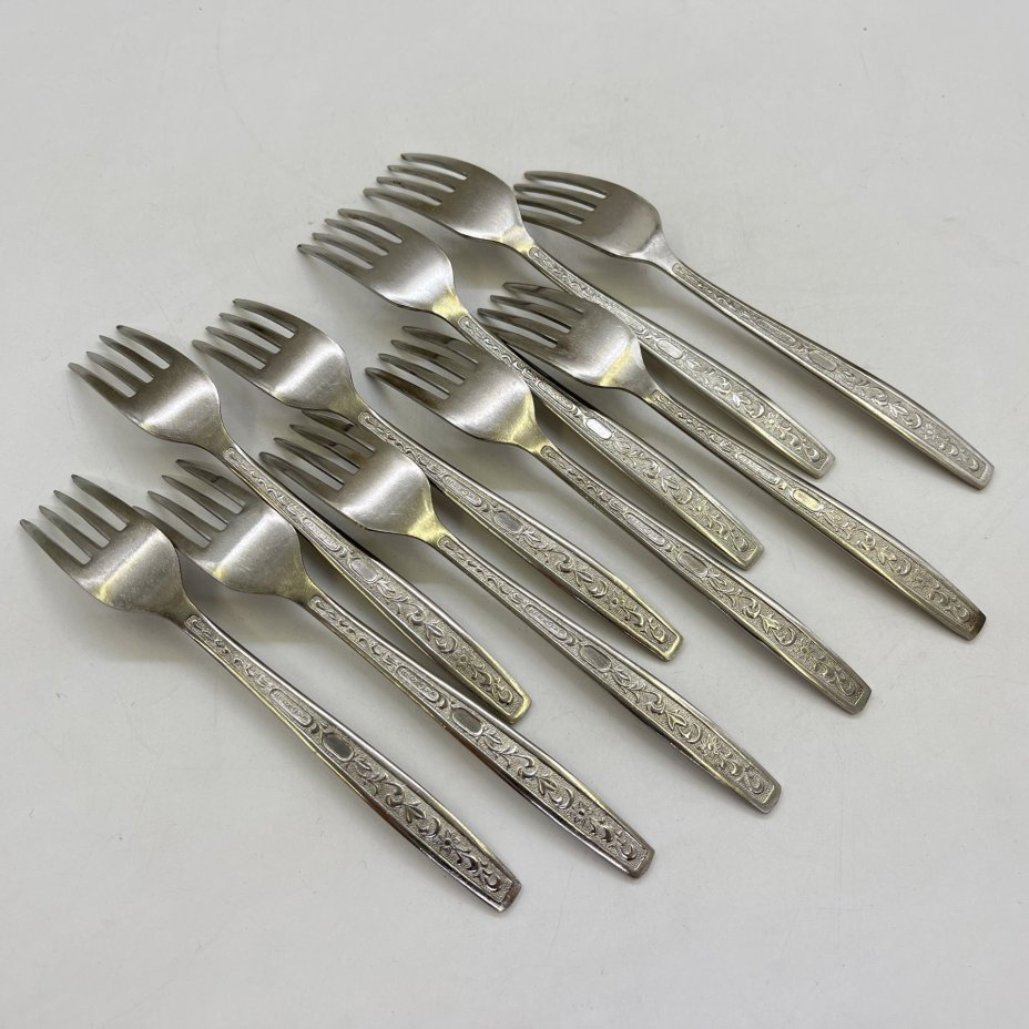 Набор из 10-ти  десертных вилок с флоральным декором, нержавеющая сталь, Металлургический завод «Электросталь»