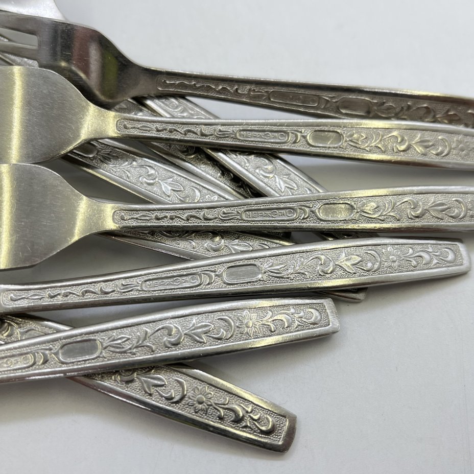 Набор из 10-ти  десертных вилок с флоральным декором, нержавеющая сталь, Металлургический завод «Электросталь»
