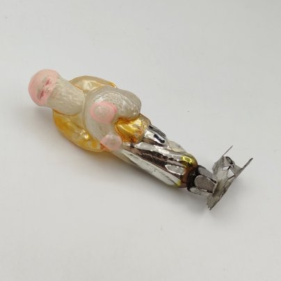 Игрушка ёлочная на прищепке "Старик с неводом" по мотивам произведения А.С. Пушкина "Сказка о рыбаке и рыбке", стекло, роспись, металл, Завод стеклянных ёлочных украшений и оптических изделий, г. Москва, СССР, 1950-1960 гг.