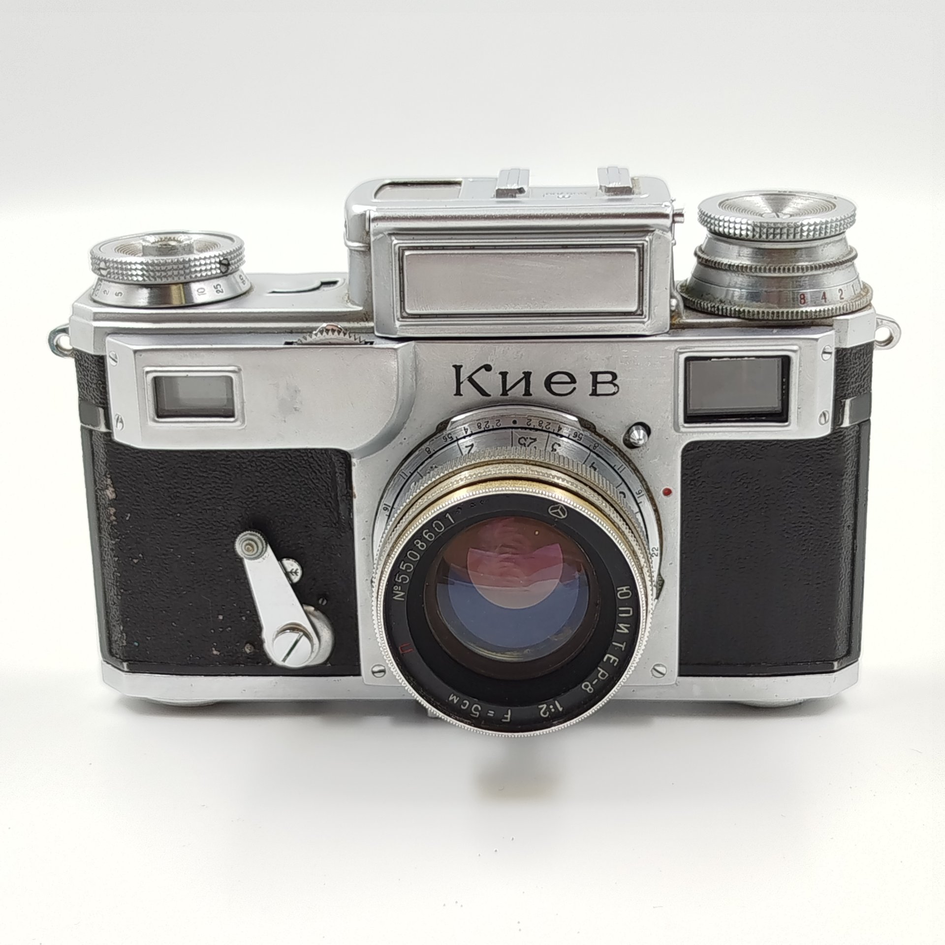Фотоаппарат "Киев-4А" с объективом "Юпитер-8", 1:2 F=5cm [№5508601], в оригинальном чехле, Киевский завод «Арсенал»
