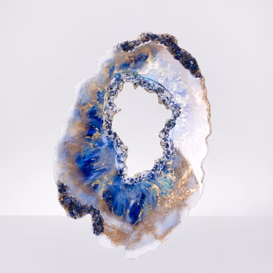 Панно настенное "Лазурное небо", авторская работа в технике Resin Art, глянцевое 3D покрытие, камень, Россия, 2021 г.