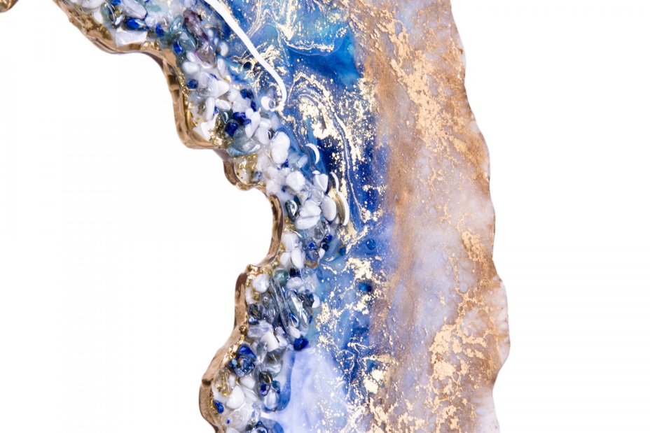 Панно настенное "Лазурное небо", авторская работа в технике Resin Art, глянцевое 3D покрытие, камень, Россия, 2021 г.