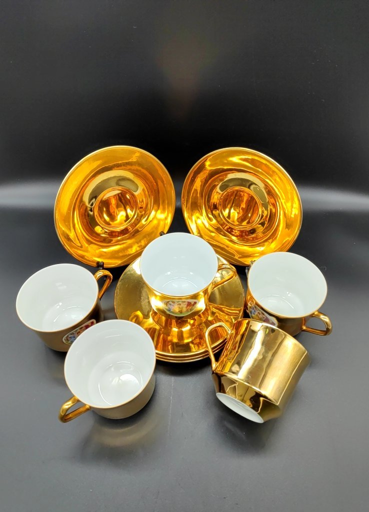Набор из 5 чайных пар украшенных галантными сценами, Epiag Lofida Porcelain
