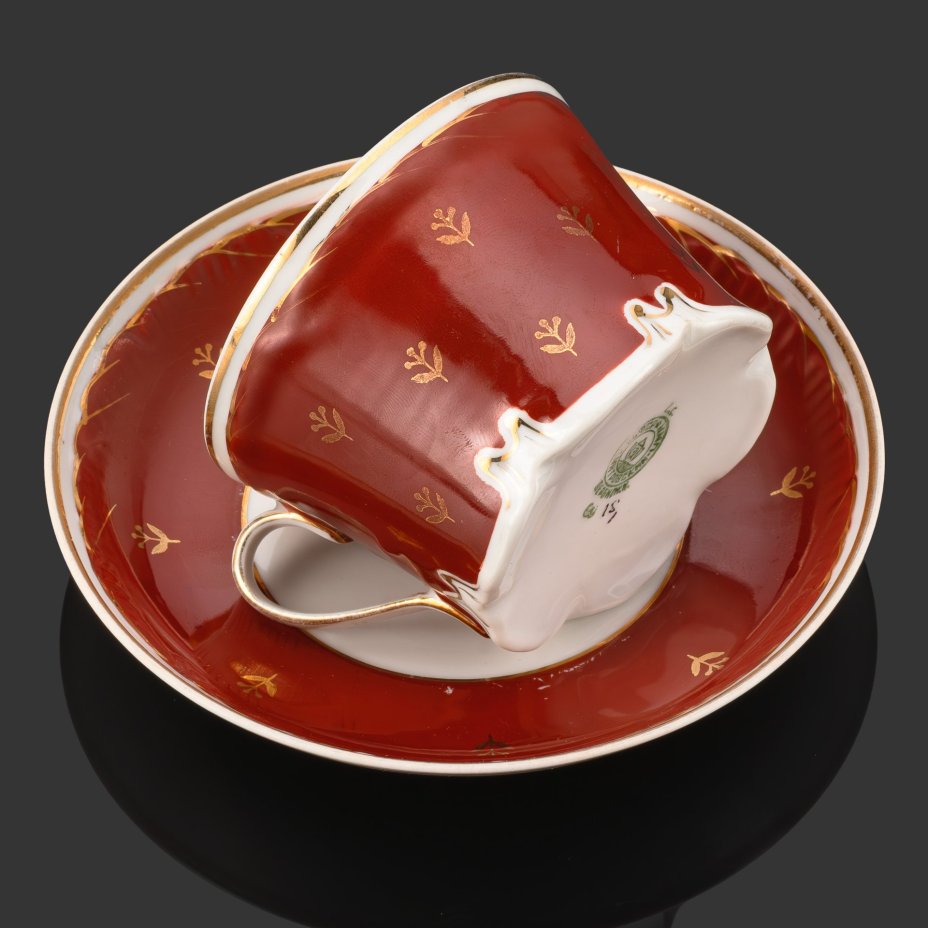 Чайная пара "ВСХВ", фарфор, крытье, золочение, Дмитровский фарфоровый завод (ДФЗ Вербилки), СССР, 1940-1954 гг.