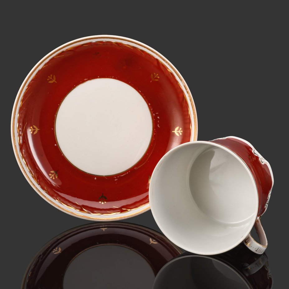 Чайная пара "ВСХВ", фарфор, крытье, золочение, Дмитровский фарфоровый завод (ДФЗ Вербилки), СССР, 1940-1954 гг.