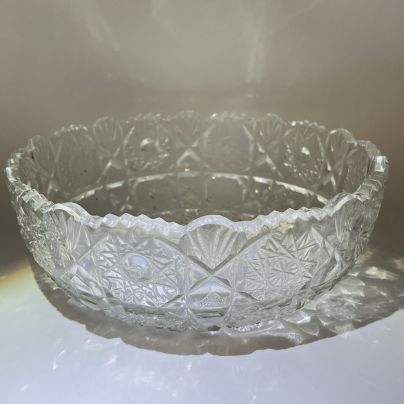 Фруктовница (большой салатник) с геометрическим резным декором, хрусталь, СССР, 1970-1990 гг.
