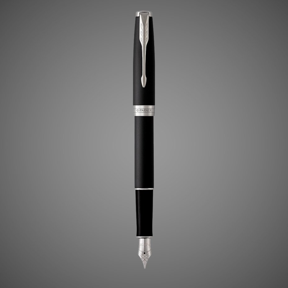 Перьевая ручка Parker Sonnet , Matte Black CT, перо: F, цвет чернил: black, в подарочной упаковке, Лаки и смолы: лак, латунь, нержавеющая сталь, палладий, позолота, позолота