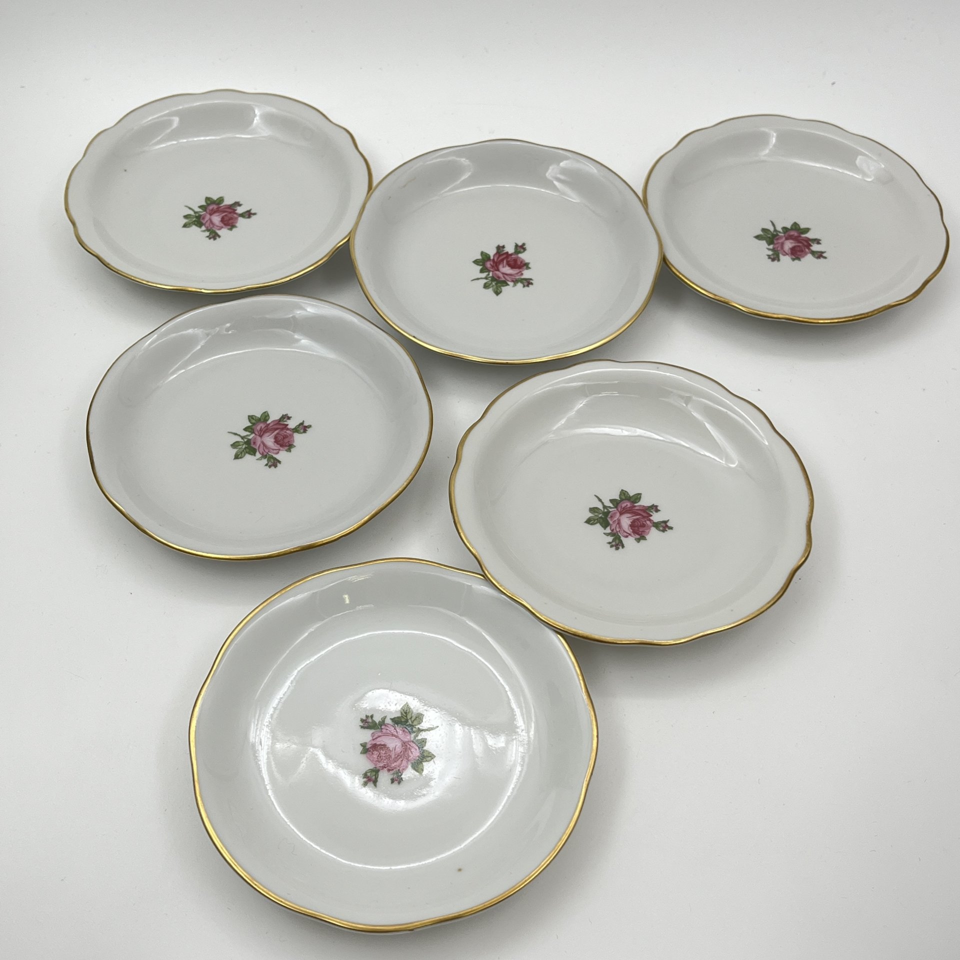 Набор из 6-ти блюдец (розеток) с цветочным декором, фарфор, деколь, золочение, Kahla, ГДР, 1964-1968 гг.