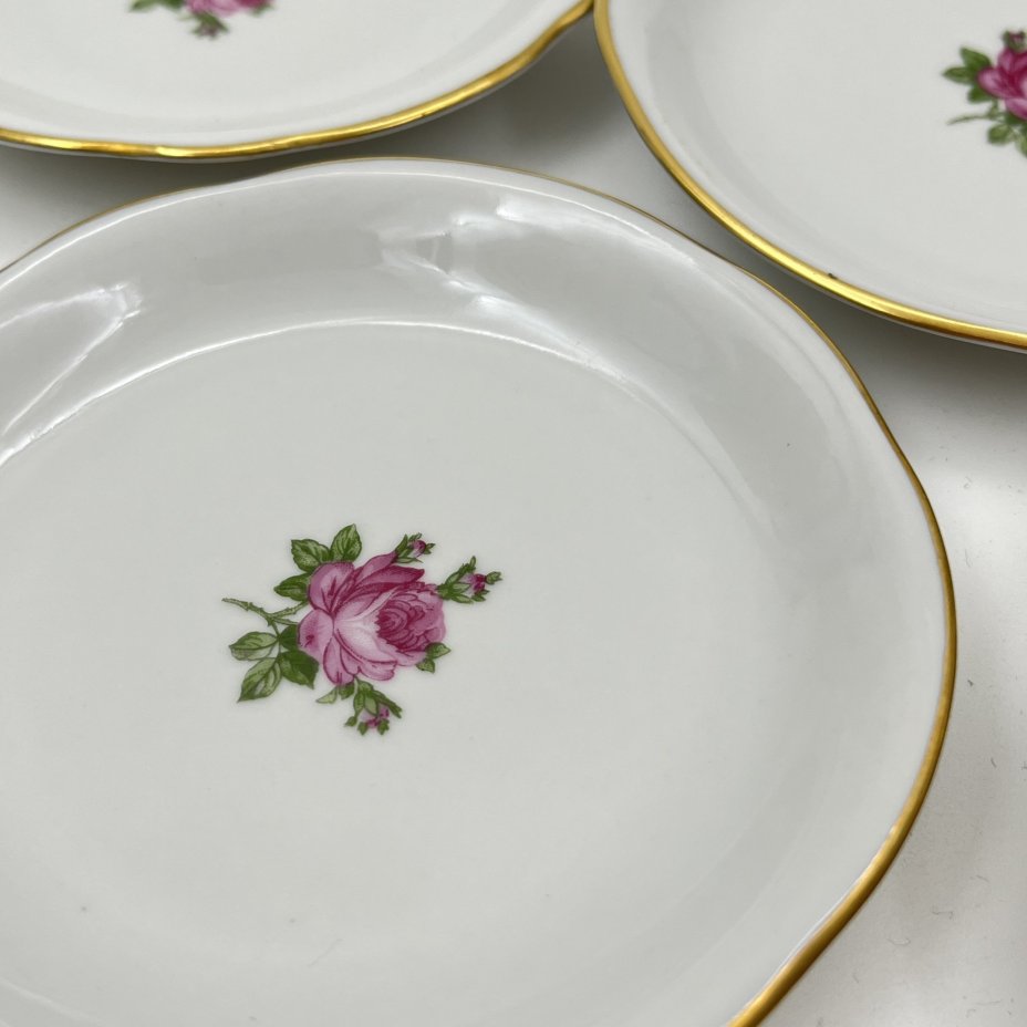Набор из 6-ти блюдец (розеток) с цветочным декором, фарфор, деколь, золочение, Kahla, ГДР, 1964-1968 гг.
