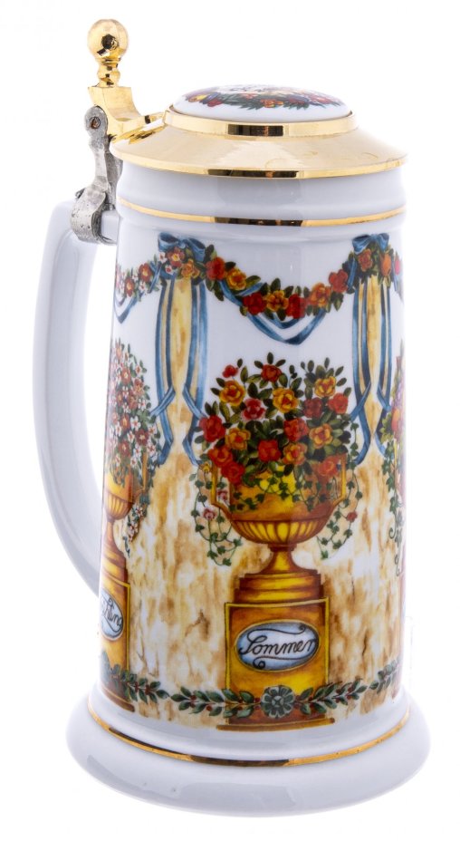 Кружка пивная с металлической крышкой, фарфор, олово, деколь, Германия, 1970-1990 гг.