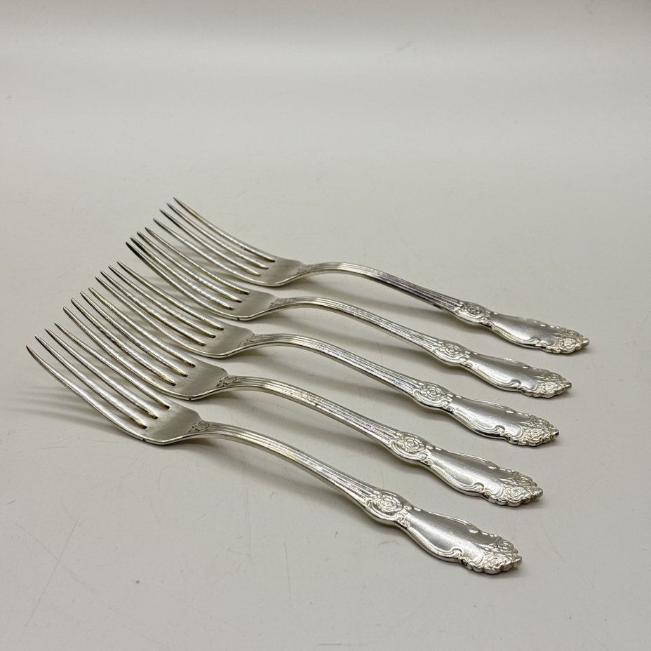 Набор вилок "Серебряная роза" на 5 персон, мНЦ (медь-никель-цинк), Кольчугинский завод цветных металлов, СССР, 1970-1990 гг.