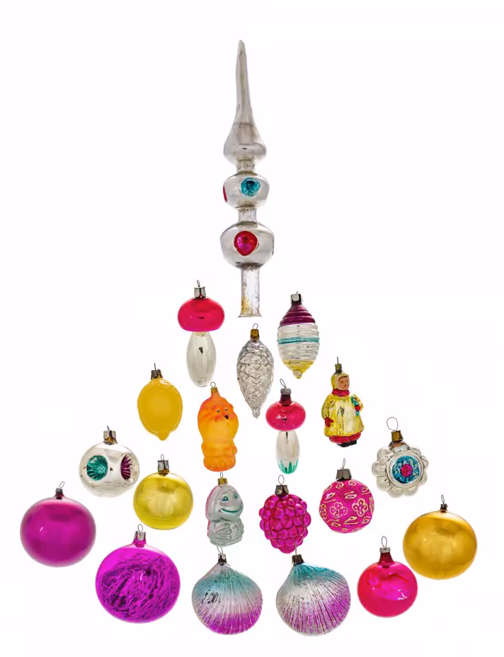Набор из 20 елочных игрушек, стекло, СССР, 1950-1990 гг.