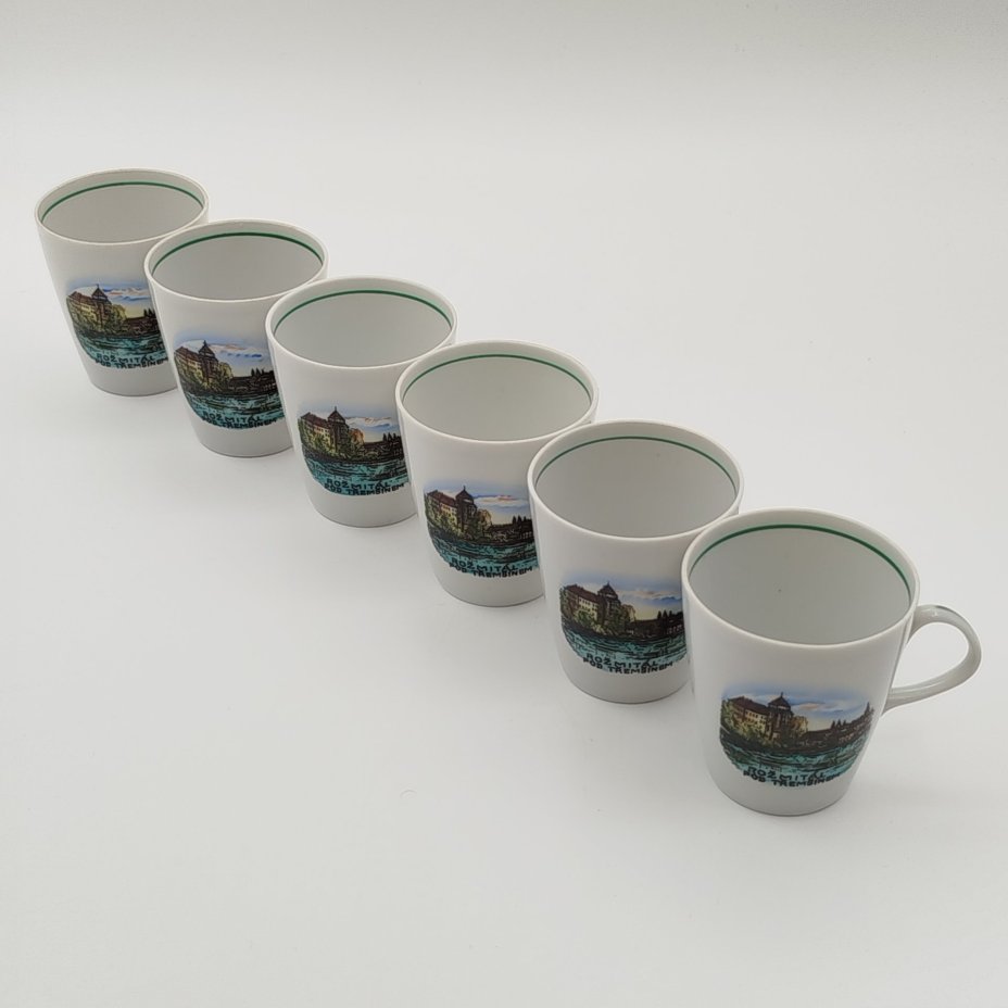 Набор чашек на 6 персон с изображением чешского замка "Рожмитал под Тршемшинем" (Rožmitál pod Třemšínem), фарфор, деколь, Lichte Porzellan (Лихте), Германия, 1980-1990 гг.