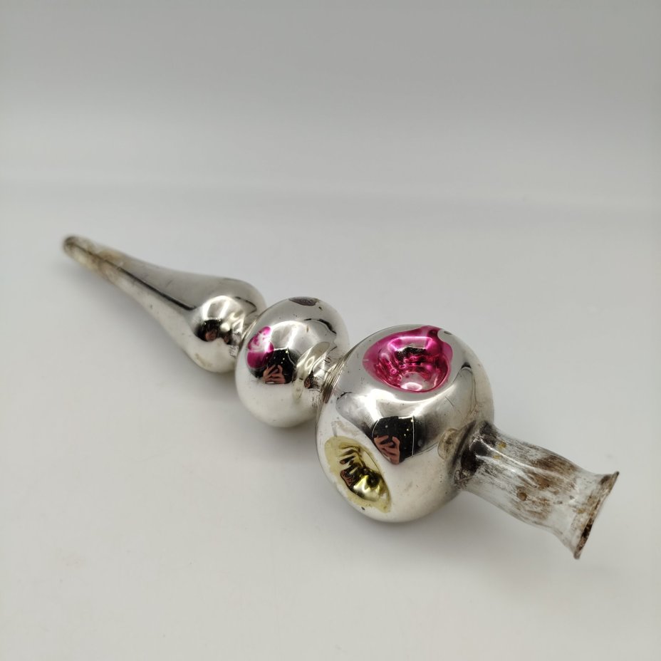 Навершие на ёлку (макушка) серебристого оттенка, стекло, краска, СССР, 1960-1980 гг.