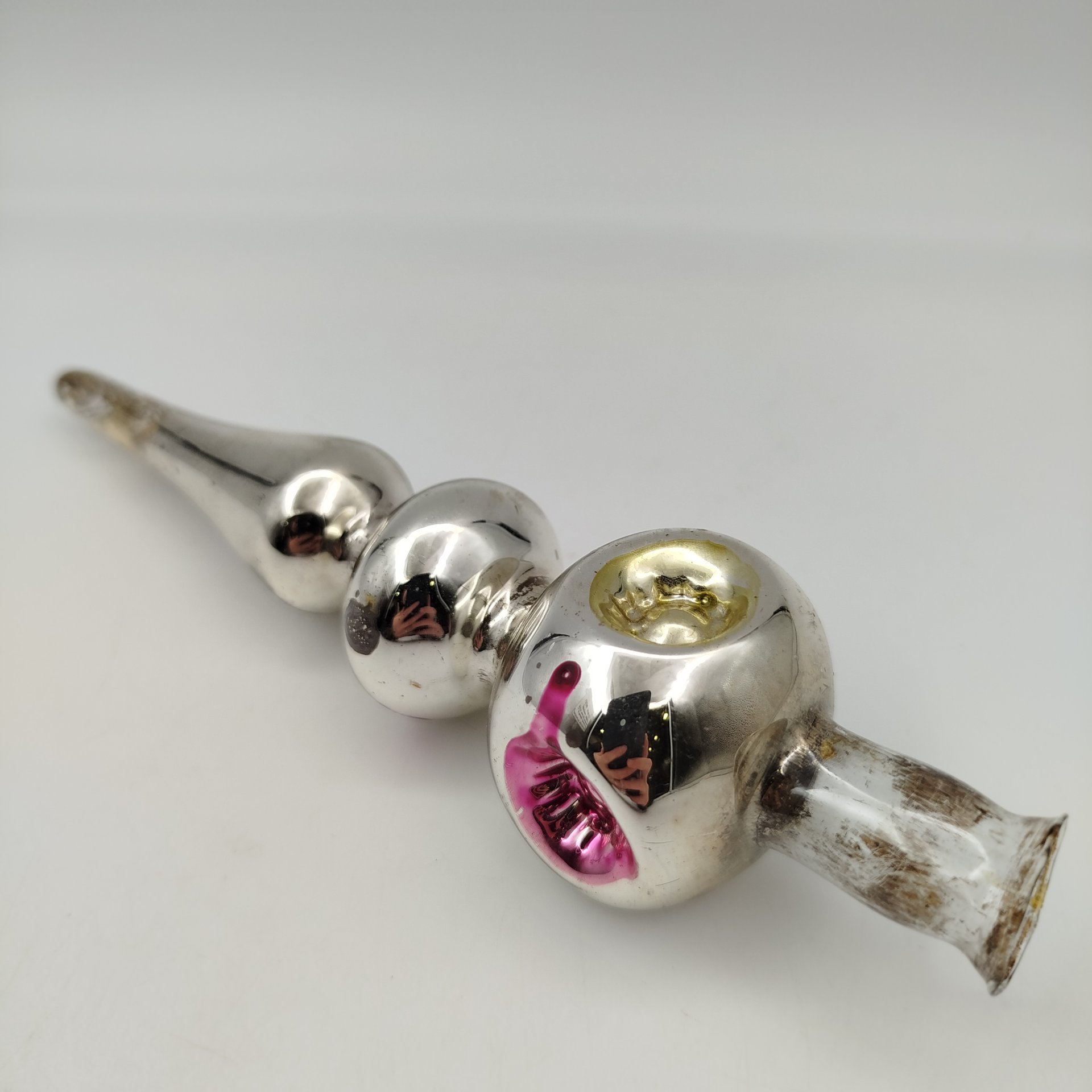 Навершие на ёлку (макушка) серебристого оттенка, стекло, краска, СССР, 1960-1980 гг.