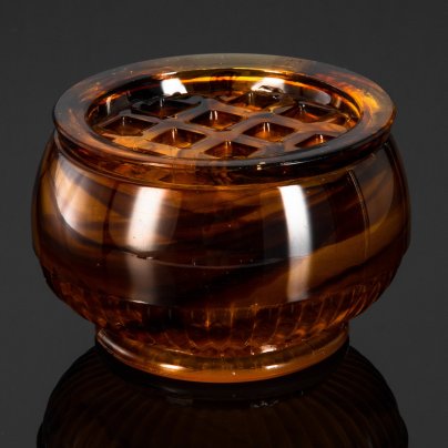 Ваза-подставка для цветов (роуз-боул, rose-bowl) "Amber Cloud", компания "George Davidson & Co", стекло, матовое, пресс, Великобритания, 1920-1930 гг.