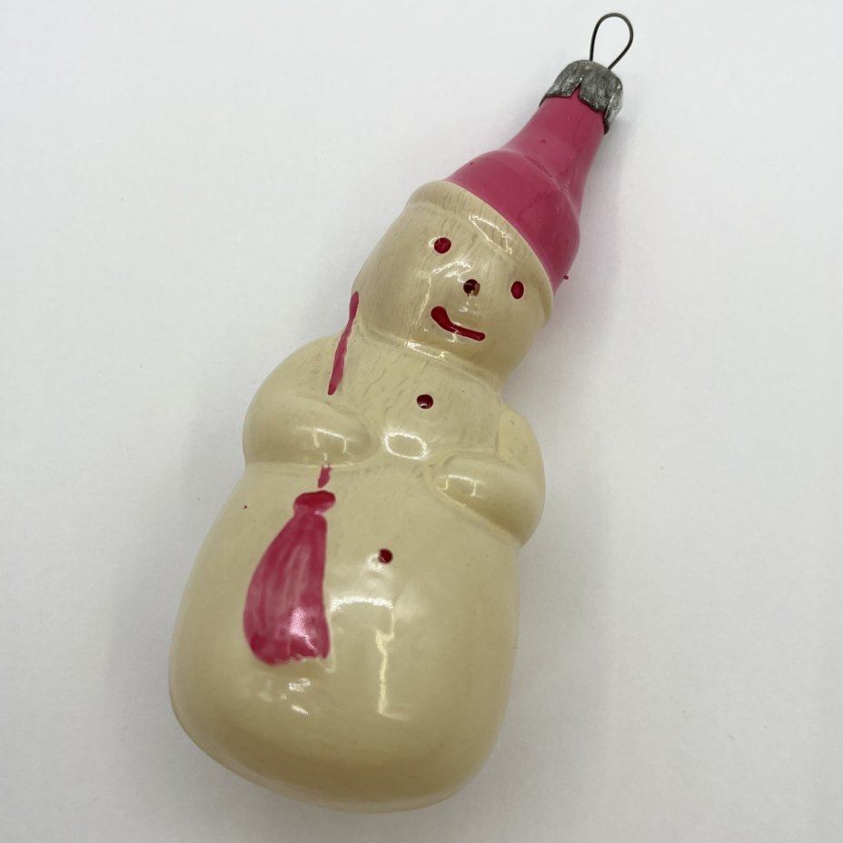Ёлочная игрушка "Снеговик", стекло, краска, металл, СССР, 1970-1980 гг.