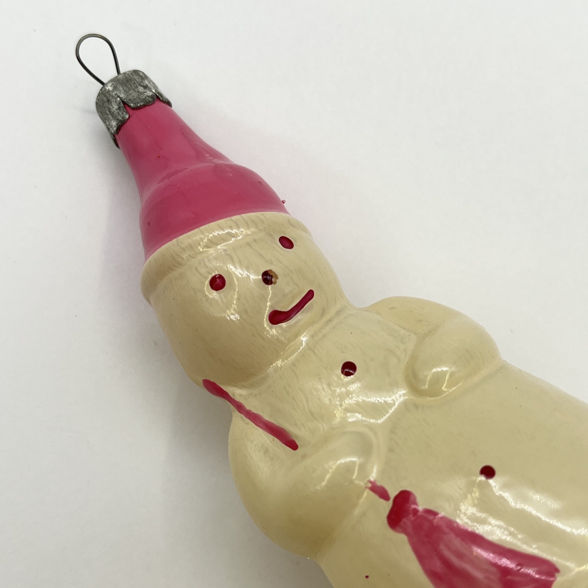 Ёлочная игрушка "Снеговик", стекло, краска, металл, СССР, 1970-1980 гг.